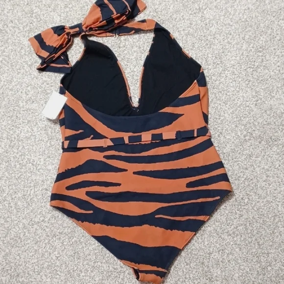 River Island Animal Print Halter One Piece Bathing Suit - Picture 8 of 10